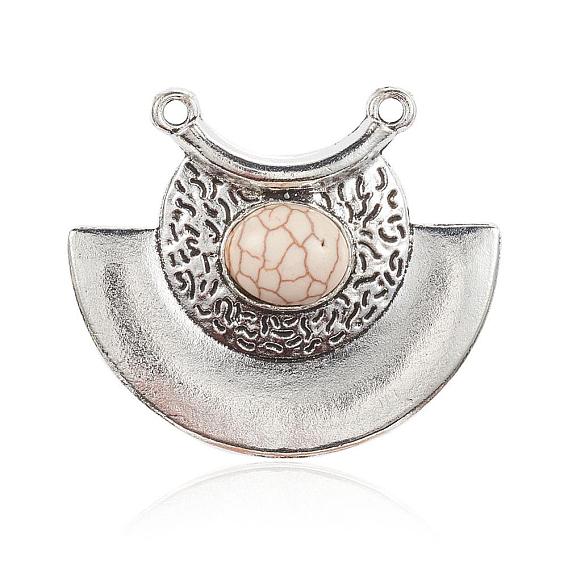 Alloy Pendants, with Synthetic Howlite, Fan