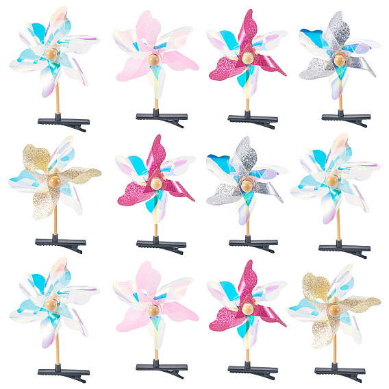 Пластиковые заколки-крокодилы с лазерной гравировкой для девочек, ветряная мельница