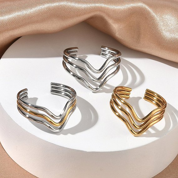 304 Открытые кольца-манжеты из нержавеющей стали с тройной волной для женщин, ионное покрытие (ip)