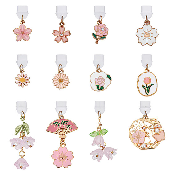 12шт пластиковые мобильные пылезащитные заглушки, с подвесками из сплава, эмали и акрила, золотые