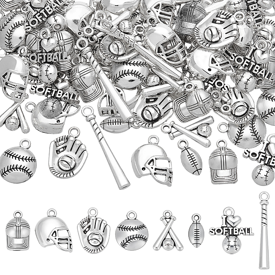 96 шт. 8 стили подвески из цинкового сплава в тибетском стиле с бейсбольной тематикой, разнообразные