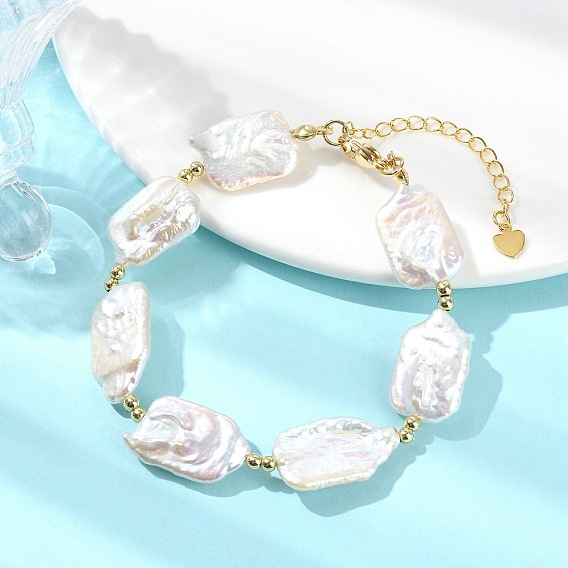 Прямоугольные браслеты из натурального жемчуга кеши и латунных бусин для женщин