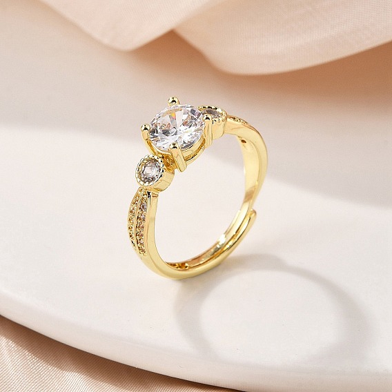 Кольца для женщин с микропаве из латуни и прозрачными кубическими цирконами, стойки покрытие, долговечный, без кадмия, без никеля и без свинца, ионное покрытие (ip)
