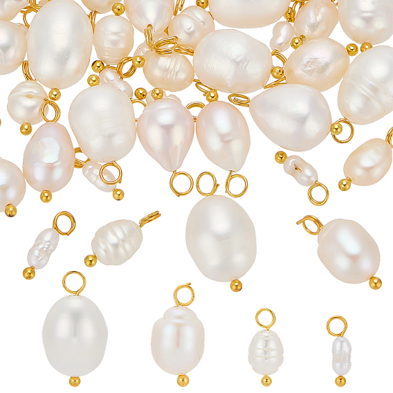 40шт 4 стили подвески из натурального культивированного пресноводного жемчуга, рисовые подвески с латунными петлями, цвет морской раковины