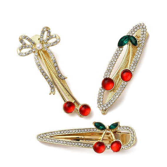 Заколки для волос из крокодиловой кожи вишневого цвета с золотистым сплавом, аксессуары для волос для женщин и девочек, смолой и горный хрусталь