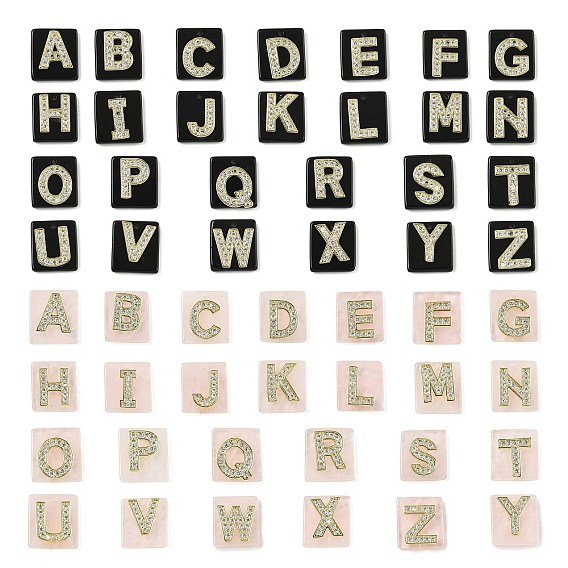 Природных драгоценных камней подвески, прямоугольные подвески с латунным микропаве прозрачного кубического циркония буква a~z, реальный 18 k позолоченный, долговечный, стойки покрытие