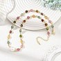 Natural Multicolor Tourmaline Faceted Cube Beaded Chain Necklaces with Natural Rice Pearl, 304 Stainless Steel Jewelry for Women, Golden