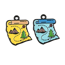 Baking Paint Alloy Enamel Pendants, Map Charms, Black