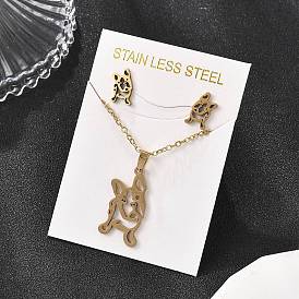 Полые французские бульдоги 201 ожерелья с подвесками из нержавеющей стали и комплекты серег-гвоздиков для женщин