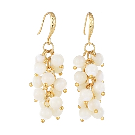 Cluster Dangle Earrings, with Natural Sea Shell Beads, Brass Earring Hooks and Cardboard Box