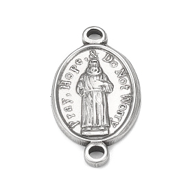 304 Stainless Steel Connector Charms, Oval Links with Saint, Religion