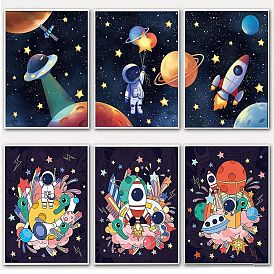 DIY Space Theme Diamond Painting Kits, Including Canvas, Resin Rhinestones, Diamond Sticky Pen, Tray Plate and Glue Clay, Rocket/Planet/Star/Space Theme Pattern