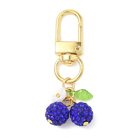 5pcs décorations pendentif cerise en argile polymère strass, avec breloques en acrylique transparent et fermoirs pivotants en alliage