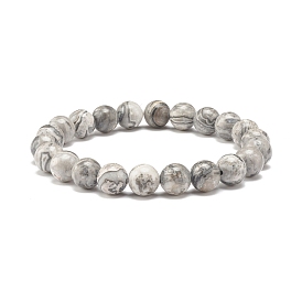 Natural Map Stone Round Beaded Stretch Bracelet, Gemstone Jewelry for Women
