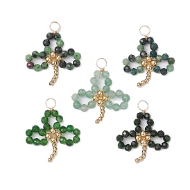 5 шт. 5 стили натуральный зеленый авантюрин и моховой агат и тайваньский нефрит и рубин в цоизите и синтетический зеленый авантюрин ограненные круглые бусины подвески, подвески клевер с латунной фурнитурой, золотые