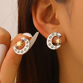 Латунь серьги, луна с солнцем