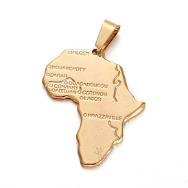 304 Stainless Steel Pendants, Large Hole Pendants, Africa Map
