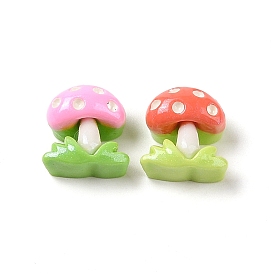 Opaque Resin Decoden Cabochons, Mushroom with Grass