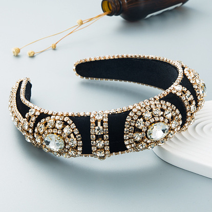 Vintage Velvet Headband with Rhinestones and Glass Gems for Women