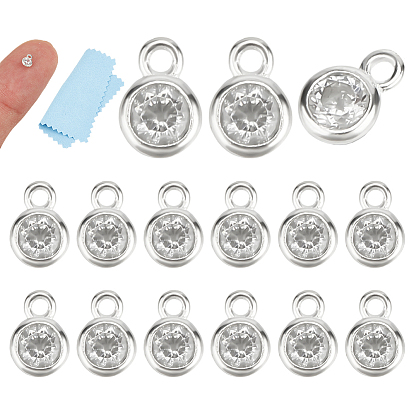 15 шт. 925 плоские круглые подвески из стерлингового серебра с прозрачными кубическими цирконами, с замшевой тканью из поликарбоната квадратной серебряной полировальной салфеткой