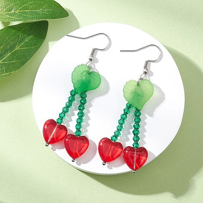 Сердце 304 из нержавеющей стали стеклянные болтаться серьги, с акриловой