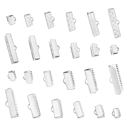 120pcs 12 style 304 extrémités de sertissage de ruban en acier inoxydable, rectangle