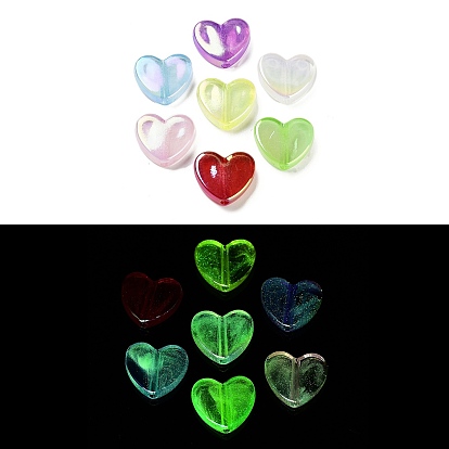 Luminous UV Plating Rainbow Iridescent Acrylic Beads, Glow in the Dark Beads, Heart