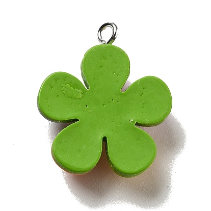 Opaque Resin Pendants, 5-Petal Flower Charm, with Platinum Tone Iron Loops