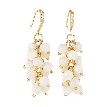 Cluster Dangle Earrings, with Natural Sea Shell Beads, Brass Earring Hooks and Cardboard Box