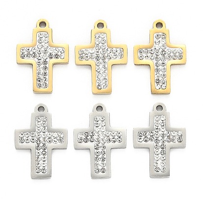 201 Stainless Steel Pendants, with Polymer Clay Crystal Rhinestone, for Religion, Cross