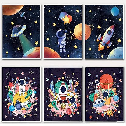 DIY Space Theme Diamond Painting Kits, Including Canvas, Resin Rhinestones, Diamond Sticky Pen, Tray Plate and Glue Clay, Rocket/Planet/Star/Space Theme Pattern