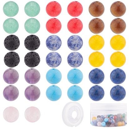 DIY Jewelry Making Kits, with Natural Mixed Round Beads, Dyed & Undyed, Elastic Thread
