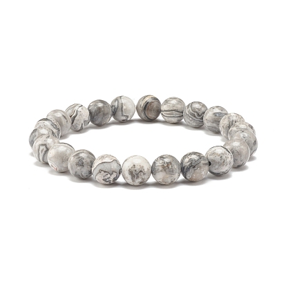 Natural Map Stone Round Beaded Stretch Bracelet, Gemstone Jewelry for Women