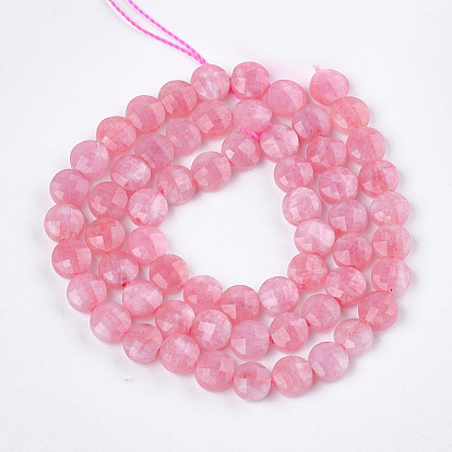 Natural Rhodochrosite Beads Strands, Faceted, Dyed, Flat Round