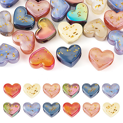 20шт непрозрачные акриловые европейские бусины, золотой фольгой, бусины с большим отверстием, сердце