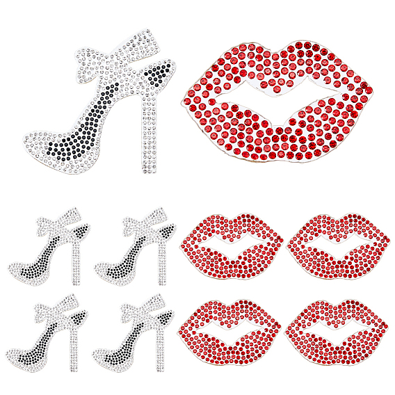 10Pcs 2 Styles Hotfix Resin Rhinestone (Hot Melt Adhesive On The Back), Iron on Patches, Rhinestone Trimming, Lip & High-heeled Shoe