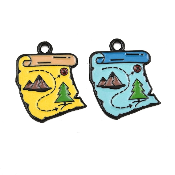 Baking Paint Alloy Enamel Pendants, Map Charms, Black