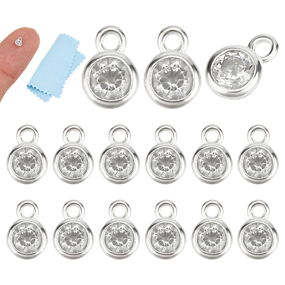 15 шт. 925 плоские круглые подвески из стерлингового серебра с прозрачными кубическими цирконами, с замшевой тканью из поликарбоната квадратной серебряной полировальной салфеткой