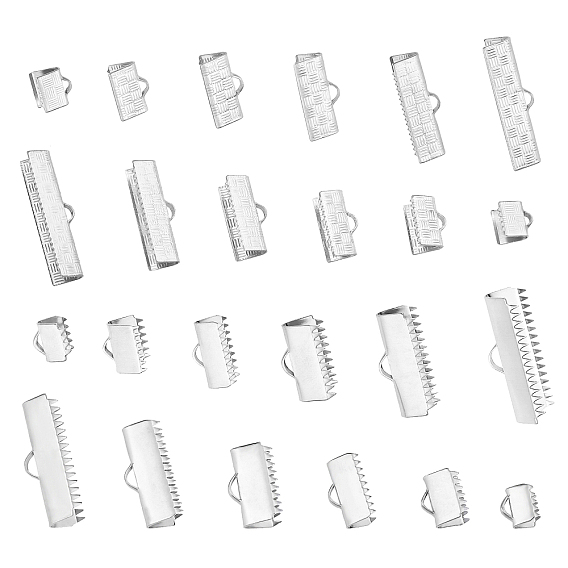 120pcs 12 style 304 extrémités de sertissage de ruban en acier inoxydable, rectangle