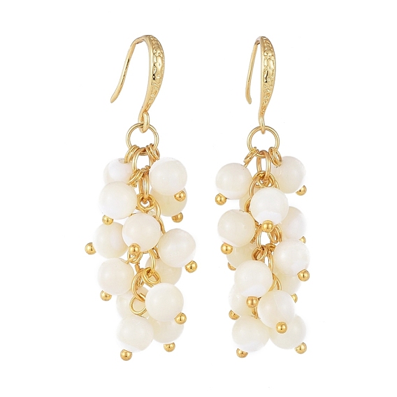 Cluster Dangle Earrings, with Natural Sea Shell Beads, Brass Earring Hooks and Cardboard Box