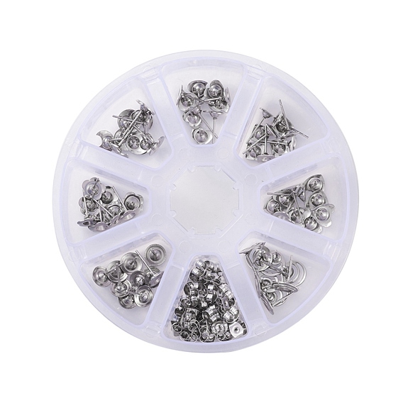 304 Stainless Steel Sutd Earring Findings Kits, with Earring Settings & Ear Nuts, Mixed Shape