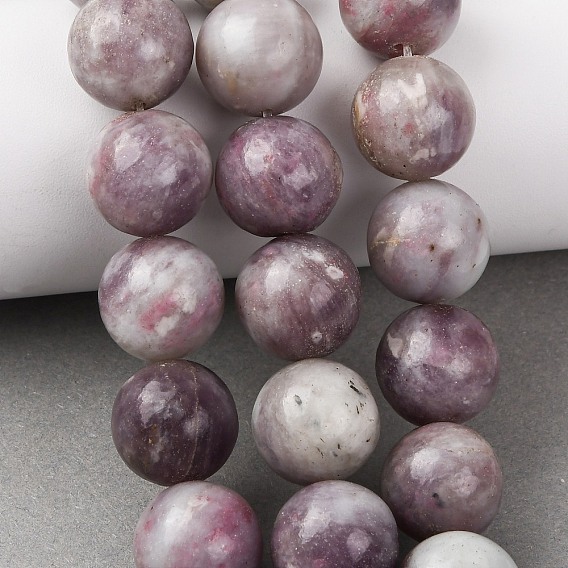 Натуральный лепидолит / пурпурный слюдяный камень бисер пряди, гладкий круглый
