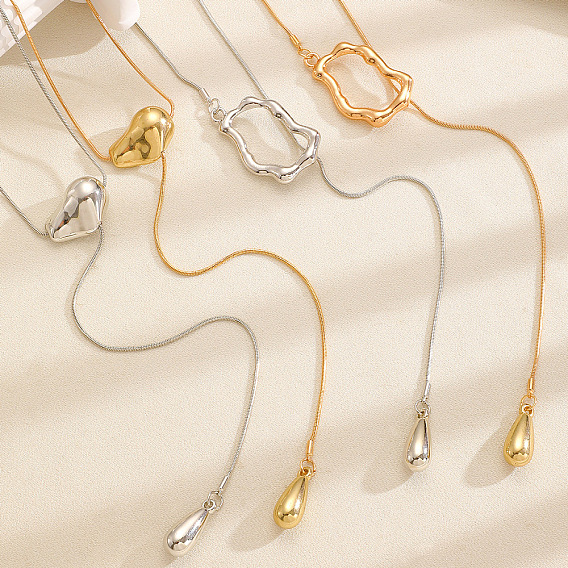 Регулируемые ожерелья-лариаты из цинкового сплава с подвесками в форме бобов и каплевидной кисточкой для женщин.