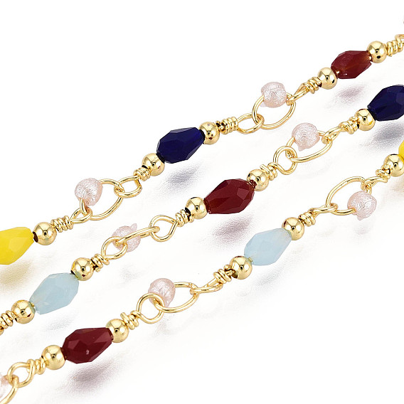 Цепочка из пластика, искусственного жемчуга и стеклянных бусин ручной работы, с латунным звеном и катушкой, пайки, реальный 18 k позолоченный