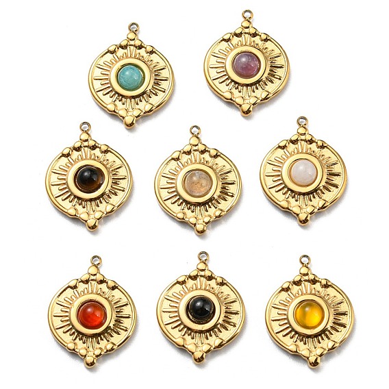 Плоские круглые подвески из смешанных камней, плоские круглые подвески с ионным покрытием (IP) настоящее 24k позолота 316 фурнитура из нержавеющей стали