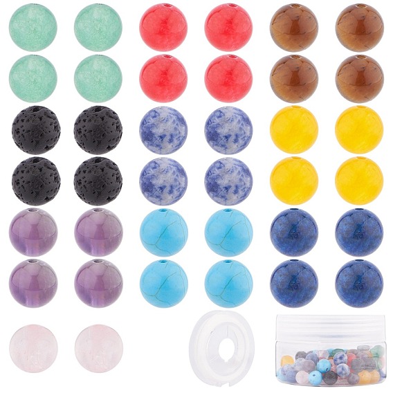 DIY Jewelry Making Kits, with Natural Mixed Round Beads, Dyed & Undyed, Elastic Thread
