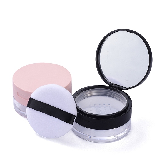 Reusable Plastic Loose Powder Bottles, Empty Bottles, DIY Makeup Powder Case, with Sponge Powder Puff, Mirror