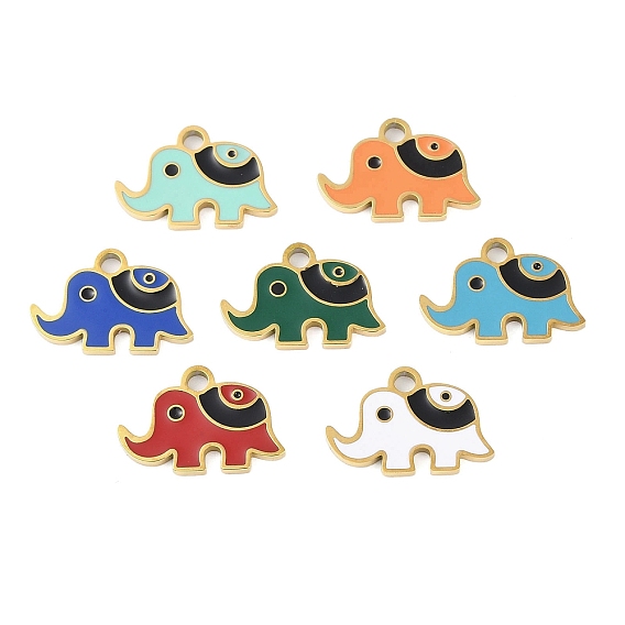 Ионное покрытие (ip) 304 брелоки из нержавеющей стали с эмалью, золотые, очарование слона