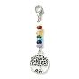 Coeur en alliage/rond plat avec décorations pendentif arbre de vie, avec perle de pierre précieuse chakra et fermoirs mousquetons en alliage de zinc