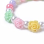 Kids Acrylic Beaded Stretch Bracelets, with Round Eco-Friendly Plastic Imitation Pearl and Flower AB Color Plated Opaque Acrylic
